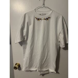 Vintage Mili Designs Women's Embroidered White Tee Whimsical Nature Graphic